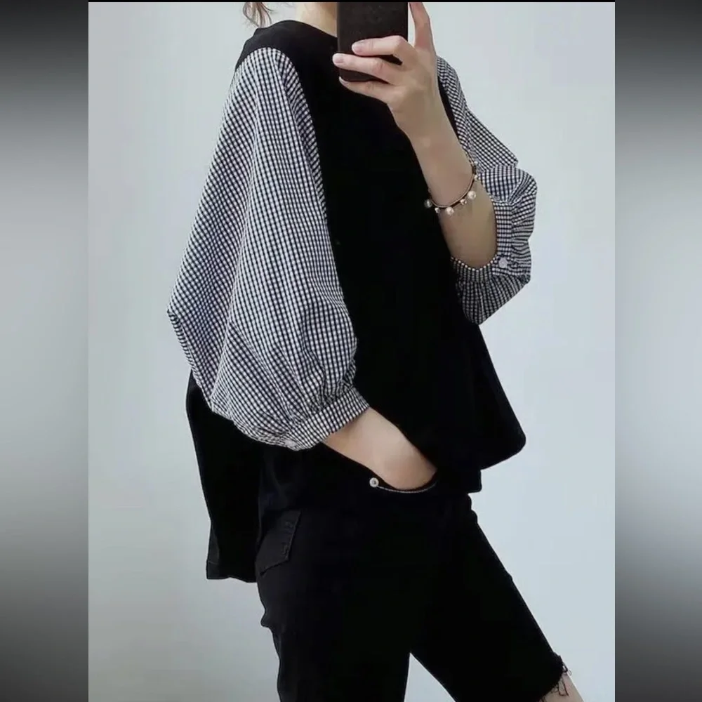 30 Chic Plaid Sleeves tops - Picture 2 of 3